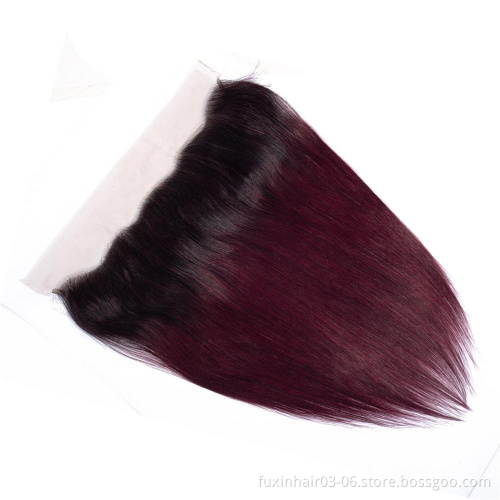 Wholesale Factory 1B 99J bundle With Closure Straight Hair Weave Cuticle Aligned Hair With Frontal